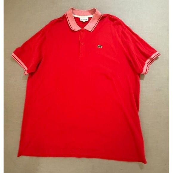 Lacoste Other - Lacoste Polo‎ Shirt Adult 3XL Red Short Sleeve Button Regular Fit Golfer Mens.